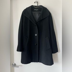 Ellen Tracy Women Black Wool Blend Pockets Classic Casual Overcoat Sz14 EUC